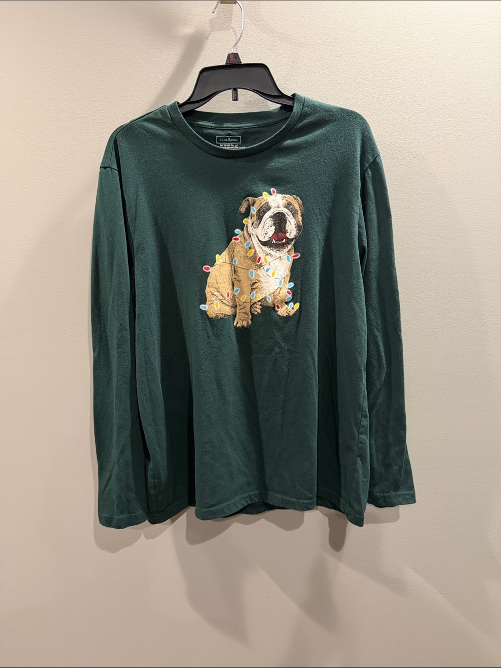 Club Room Green Long Sleeve Bulldog Tee with Holiday Lights